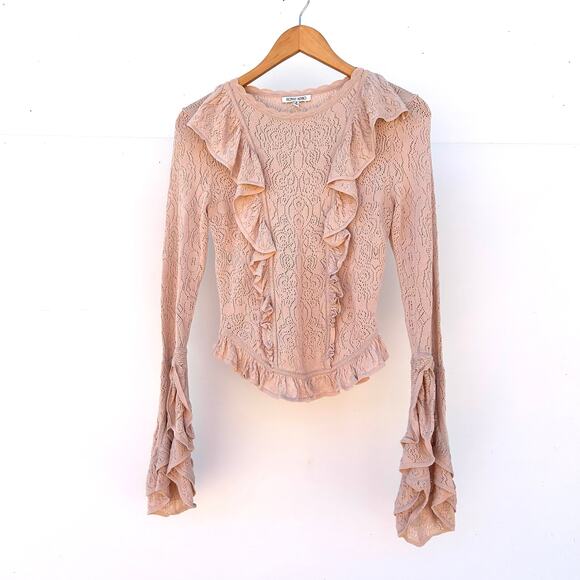 Ronny Kobo Pink Ruffle Pointelle Lace Long Sleeve Small Romantic Top Blouse - Picture 3 of 9